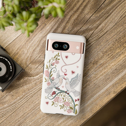 Romantic Love Birds Embroidery Tough Phone Case