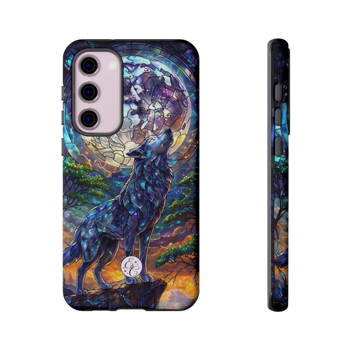 Moonlit Wolf Stained Glass Halloween Phone Case