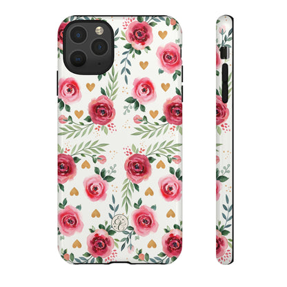 Hearts & Roses Watercolor Pattern Tough Phone Case