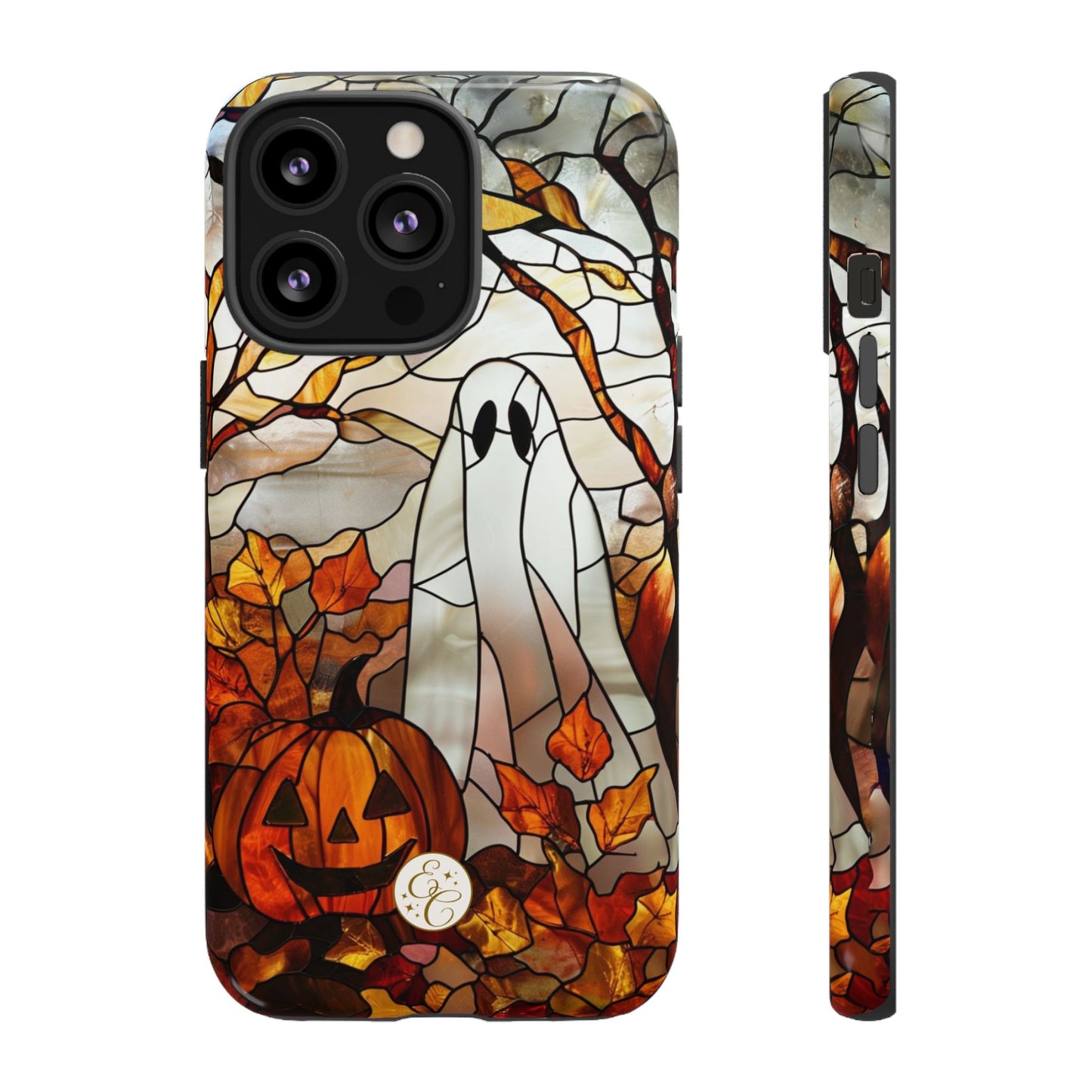 Halloween Ghost & Pumpkin Stained Glass Tough Phone Case