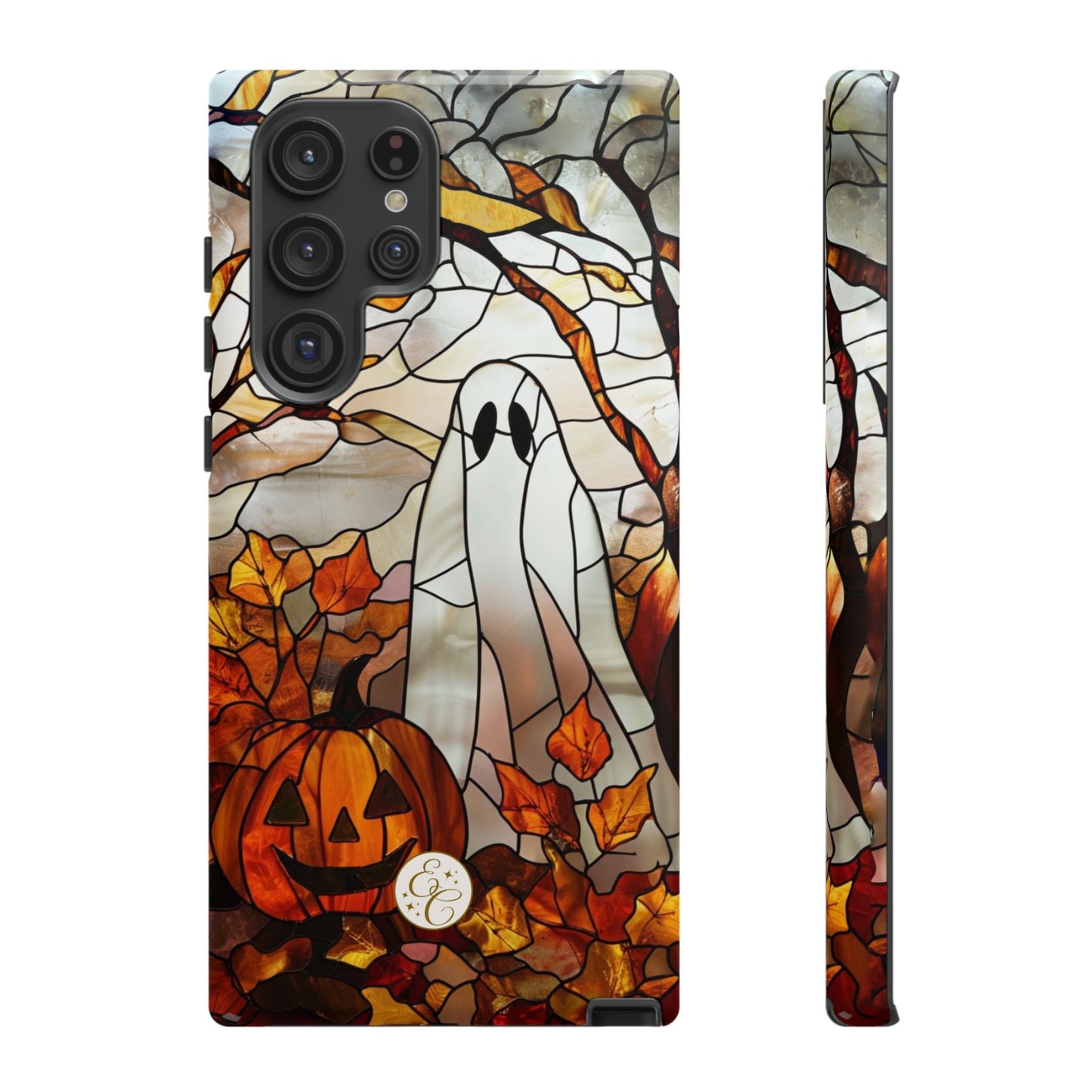 Halloween Ghost & Pumpkin Stained Glass Tough Phone Case