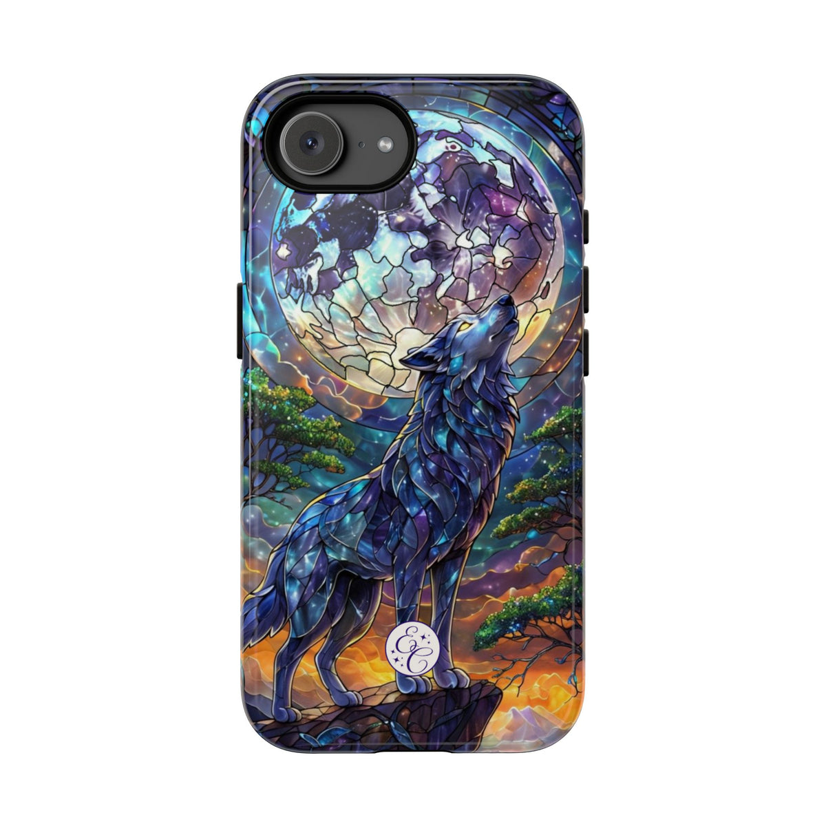 Moonlit Wolf Stained Glass Halloween Phone Case