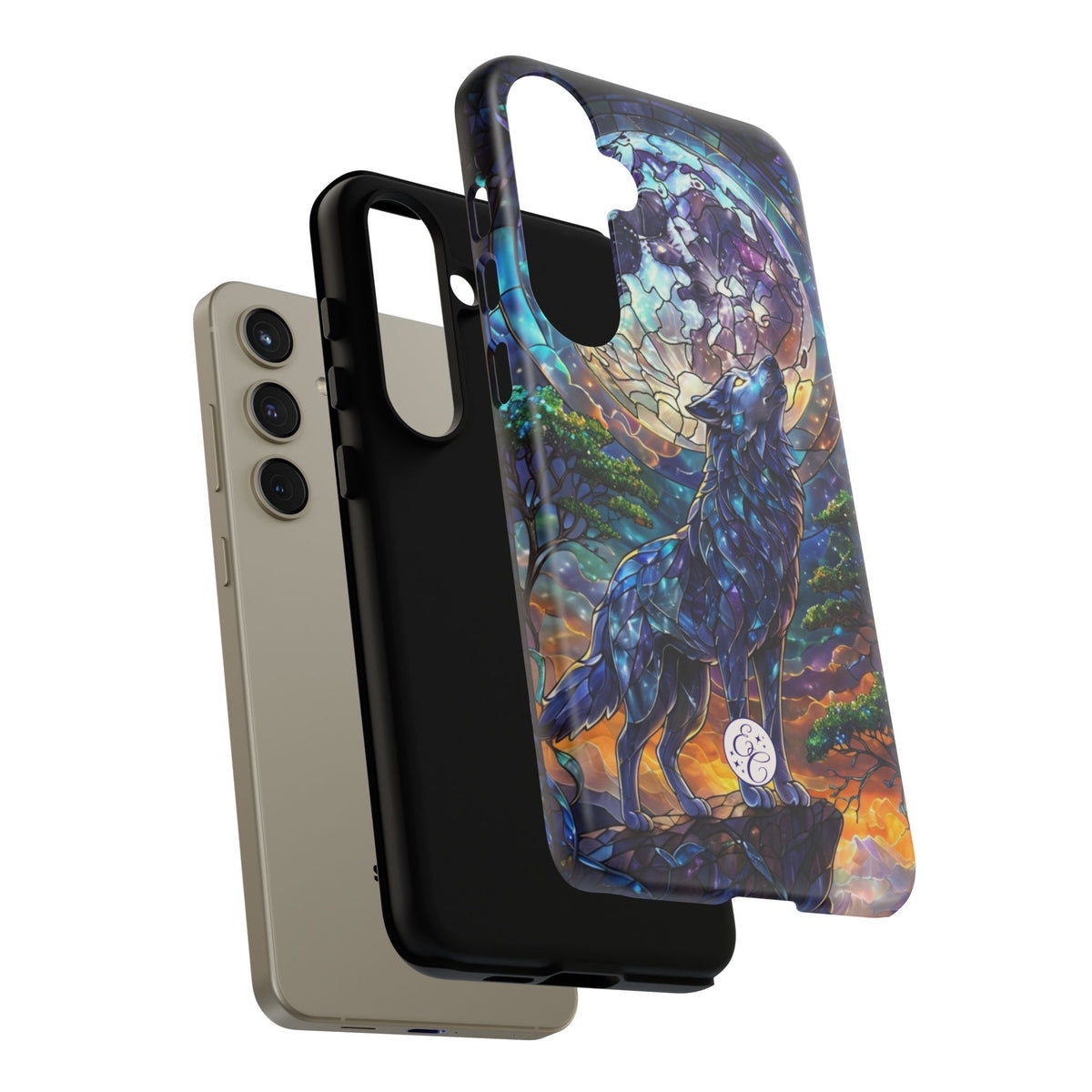 Moonlit Wolf Stained Glass Halloween Phone Case