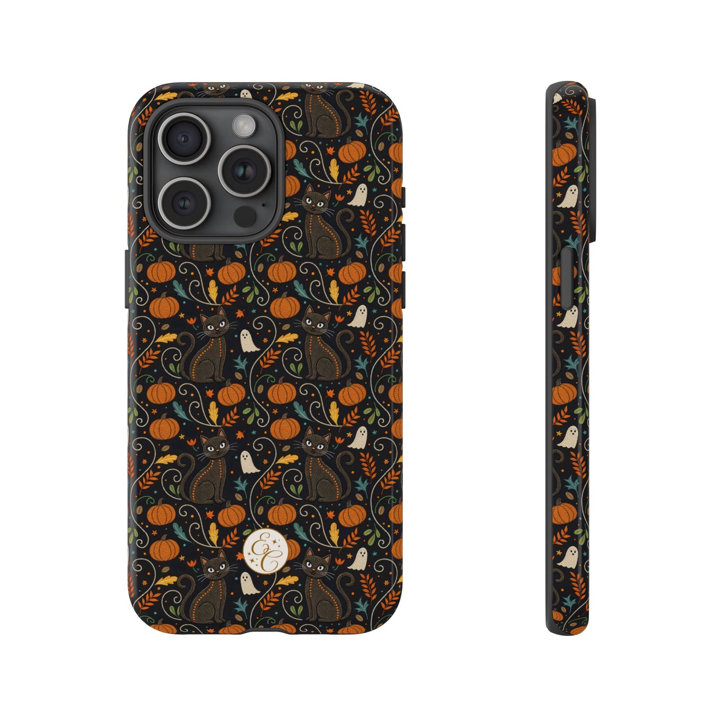 Boho Halloween Black Cat Pattern Tough Phone Case