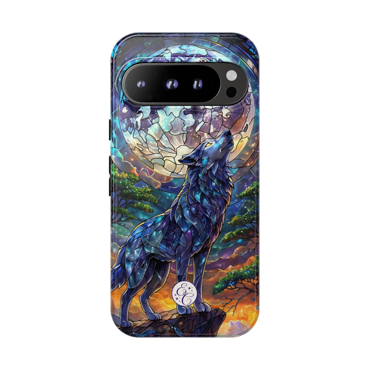 Moonlit Wolf Stained Glass Halloween Phone Case