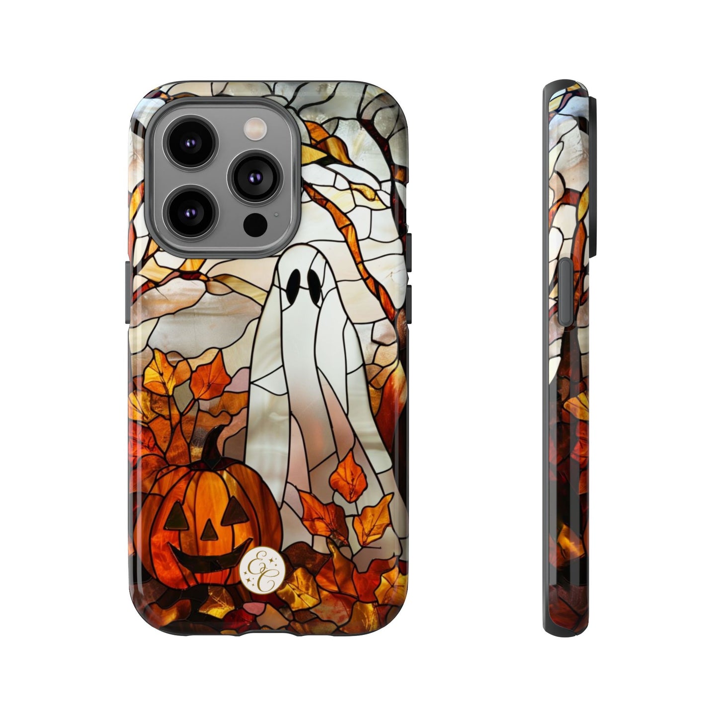 Halloween Ghost & Pumpkin Stained Glass Tough Phone Case