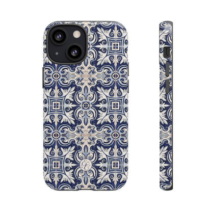 Mediterranean Floral Ceramic Pattern Tough Phone Case