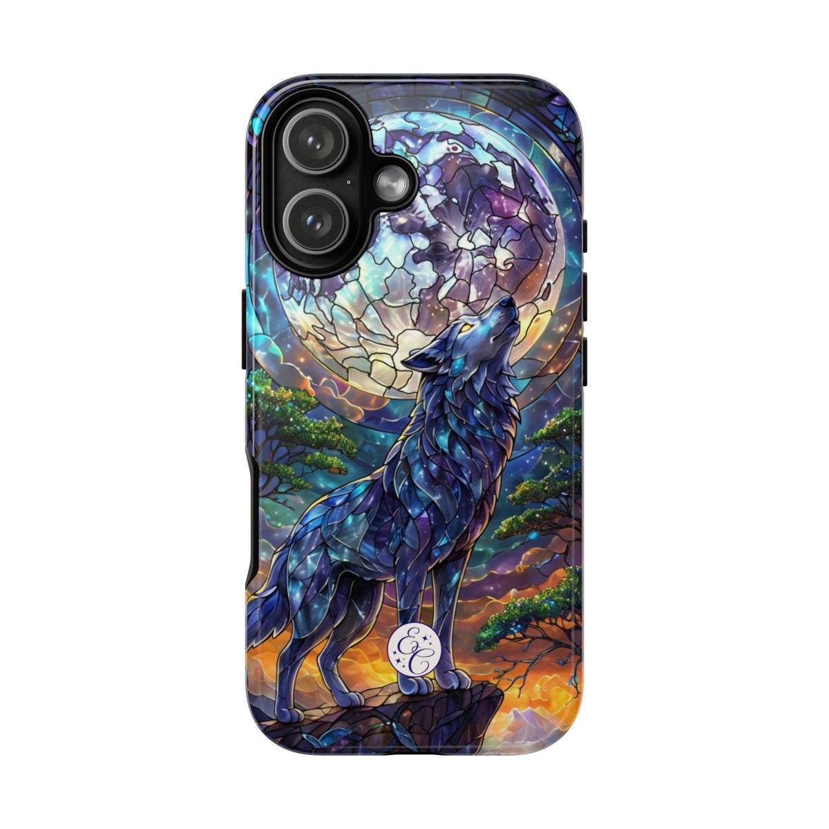 Moonlit Wolf Stained Glass Halloween Phone Case
