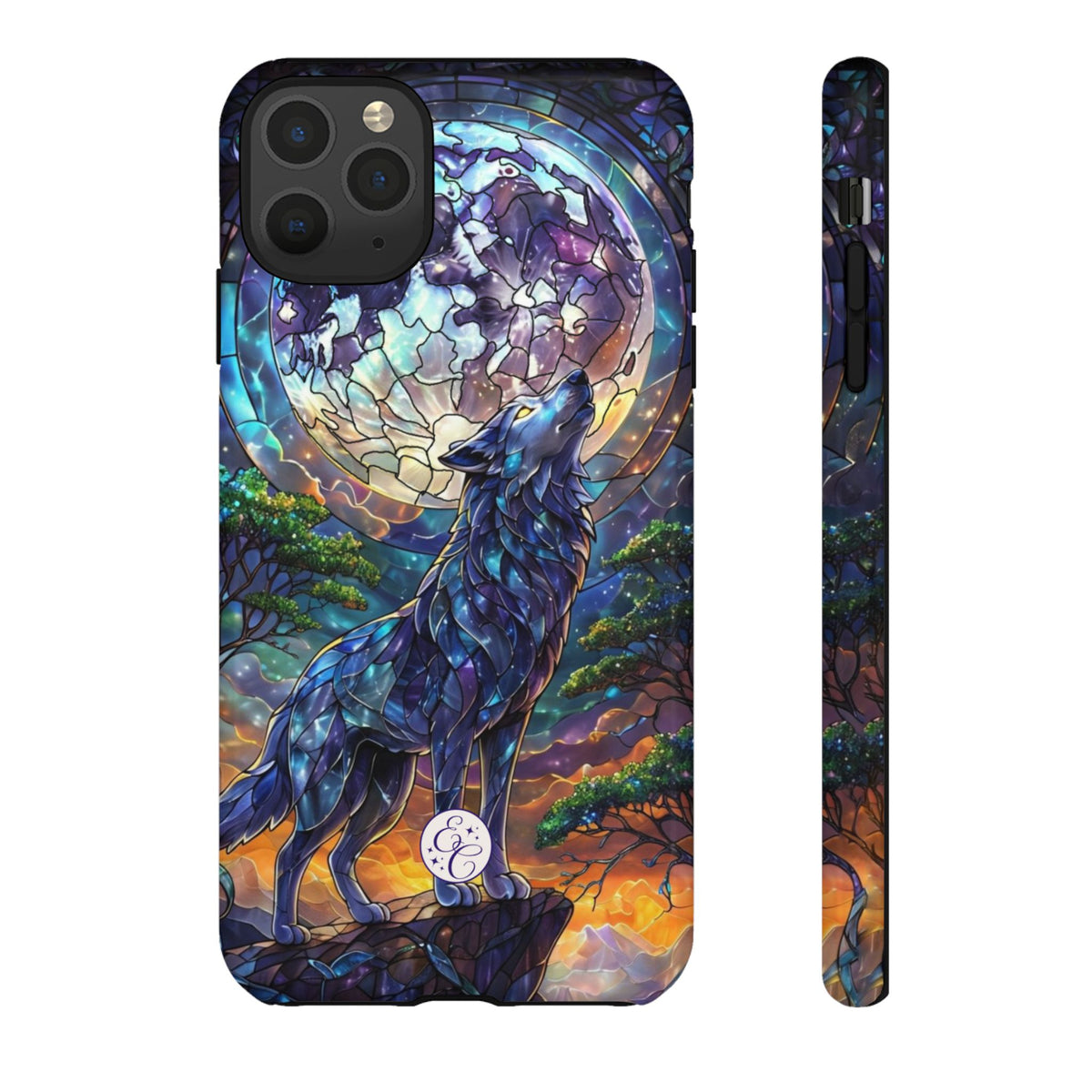 Moonlit Wolf Stained Glass Halloween Phone Case