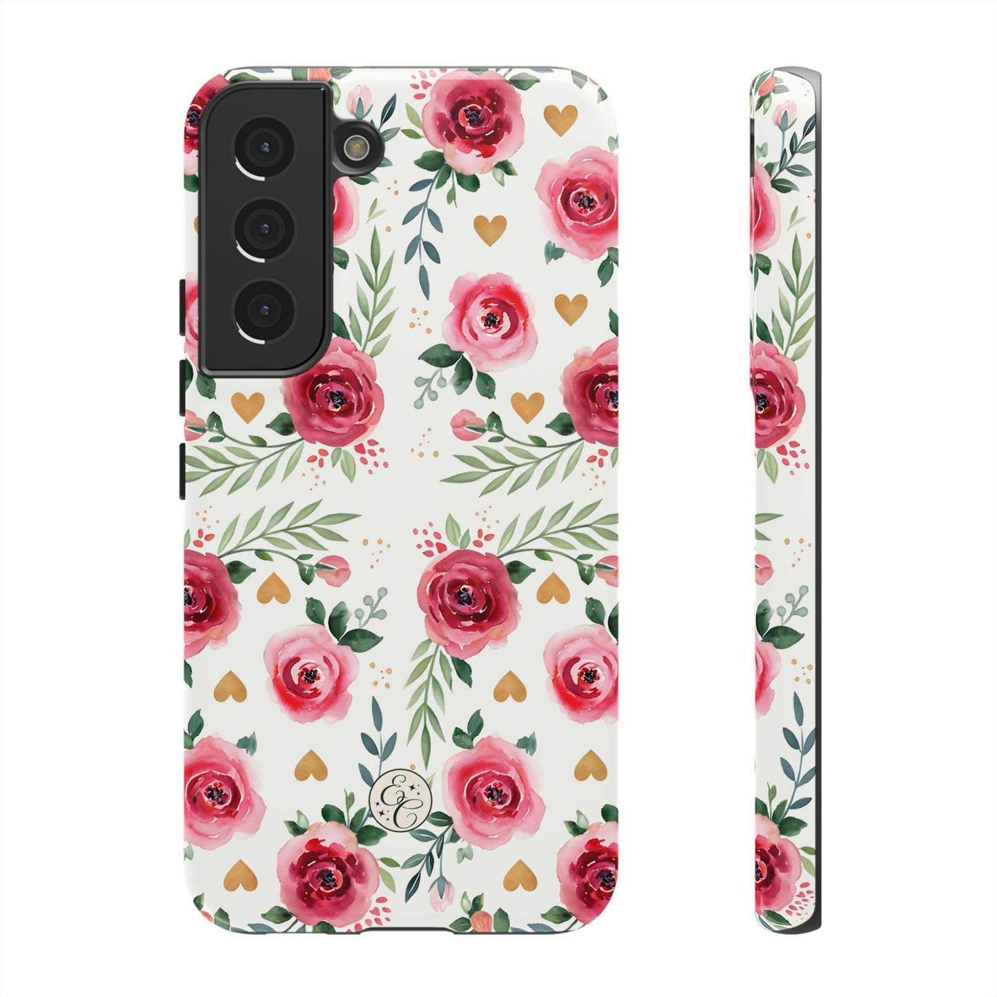 Hearts & Roses Watercolor Pattern Tough Phone Case