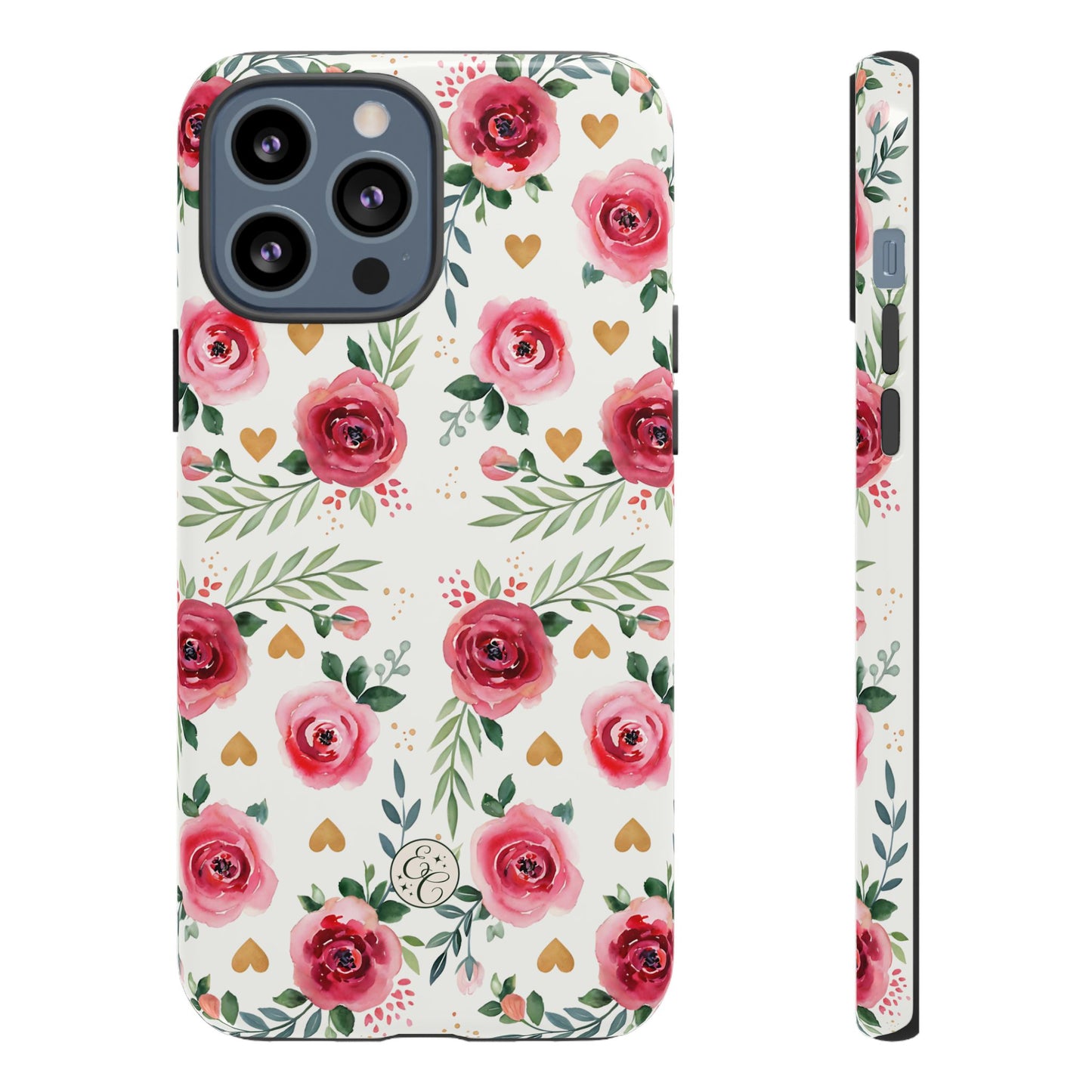 Hearts & Roses Watercolor Pattern Tough Phone Case