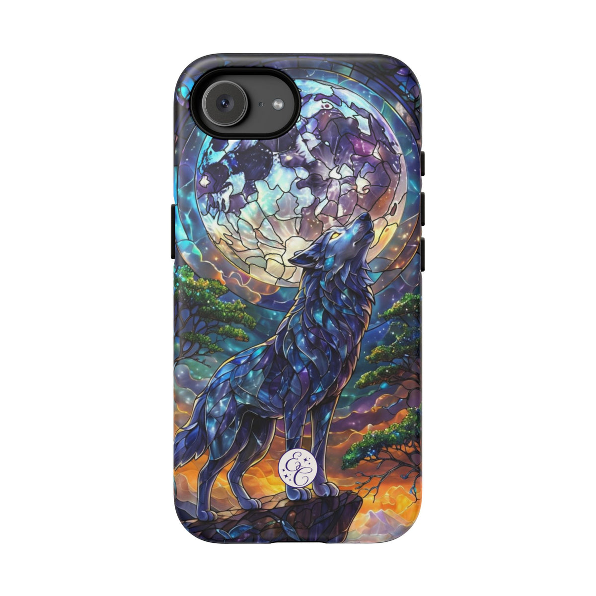 Moonlit Wolf Stained Glass Halloween Phone Case
