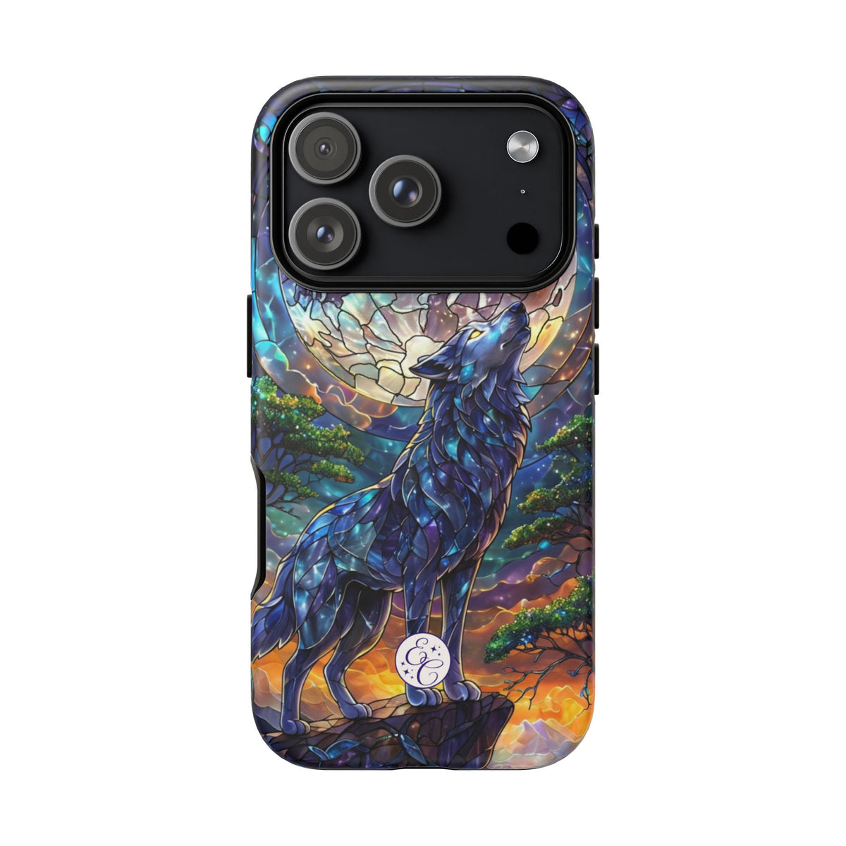 Moonlit Wolf Stained Glass Halloween Phone Case