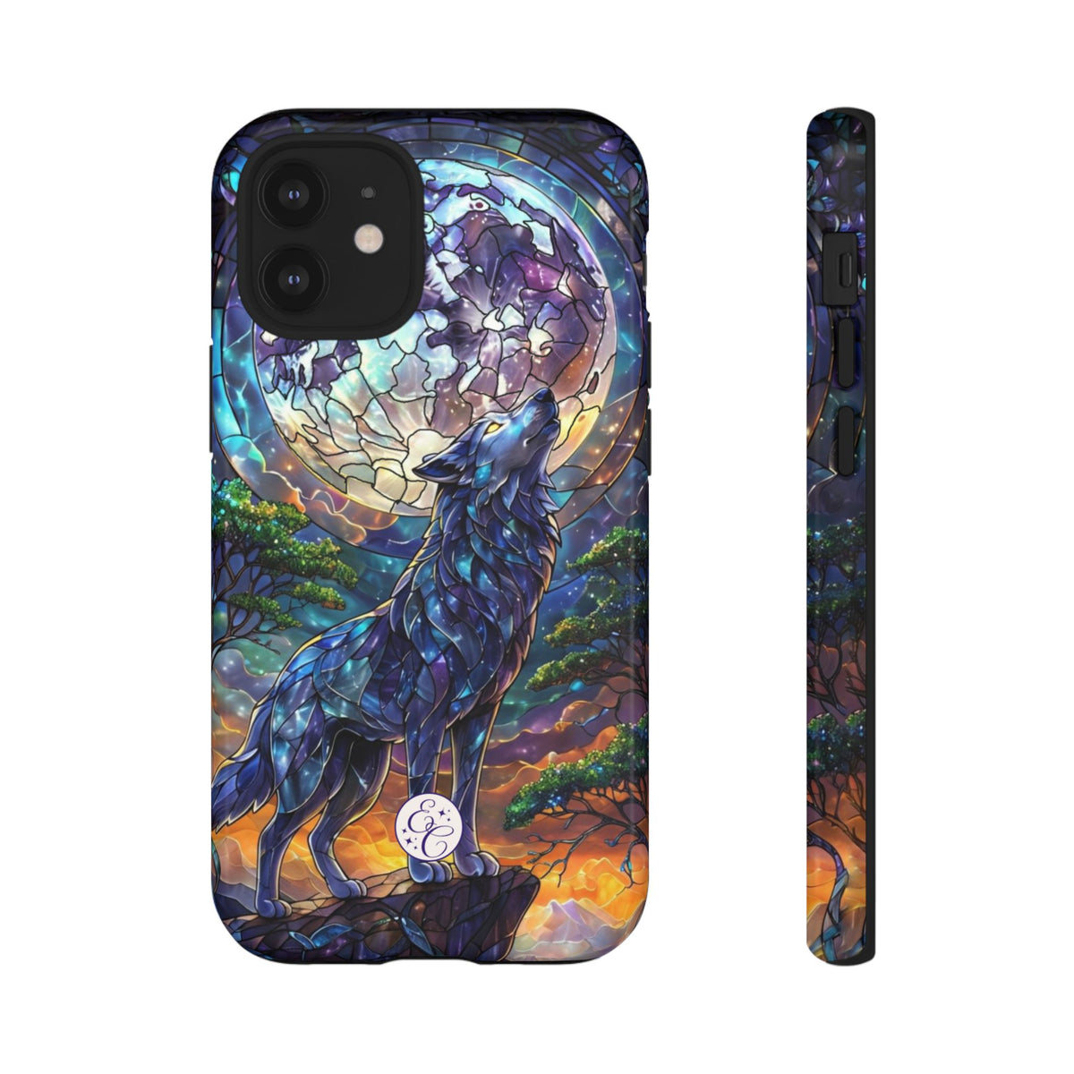 Moonlit Wolf Stained Glass Halloween Phone Case