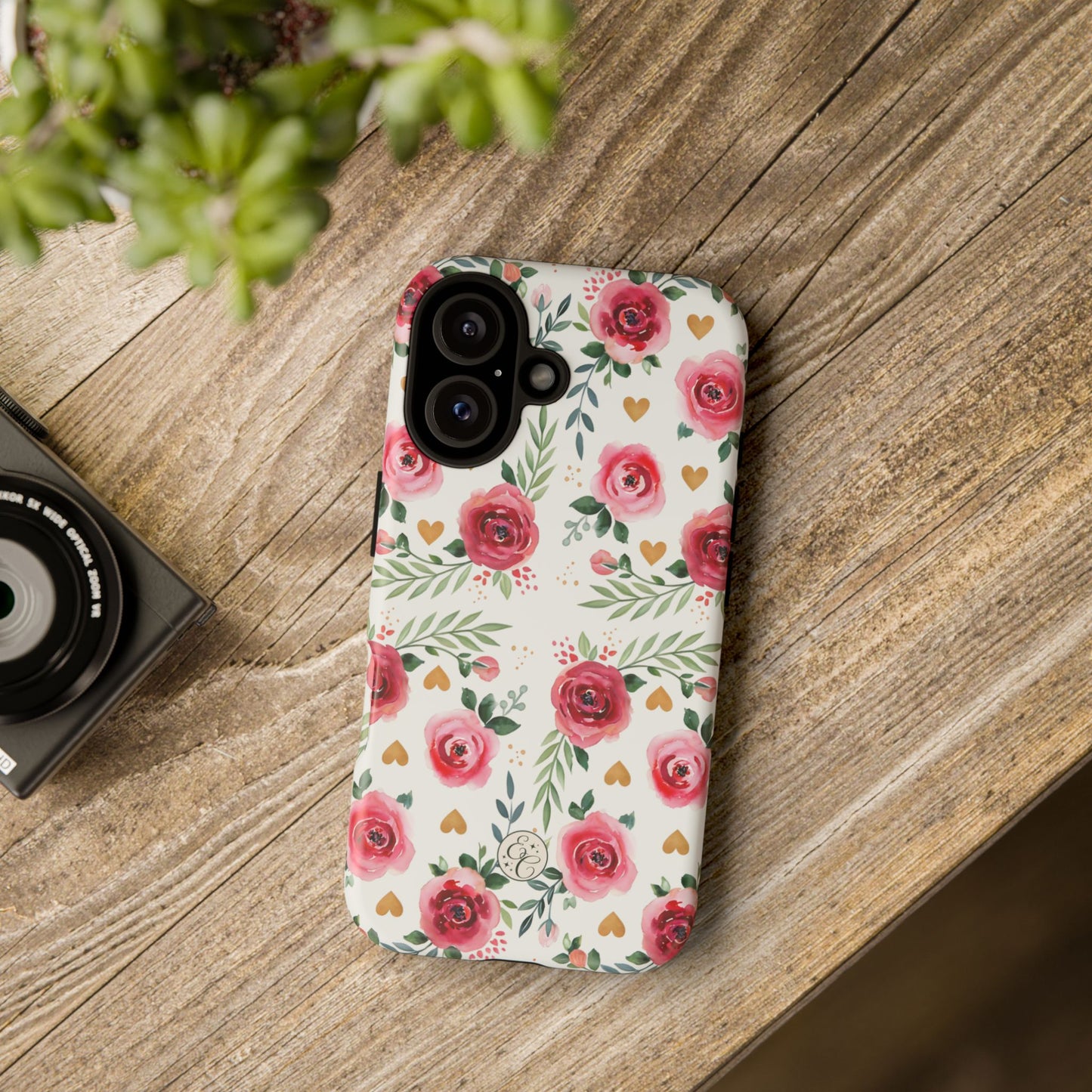 Hearts & Roses Watercolor Pattern Tough Phone Case