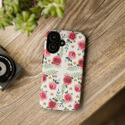 Hearts & Roses Watercolor Pattern Tough Phone Case
