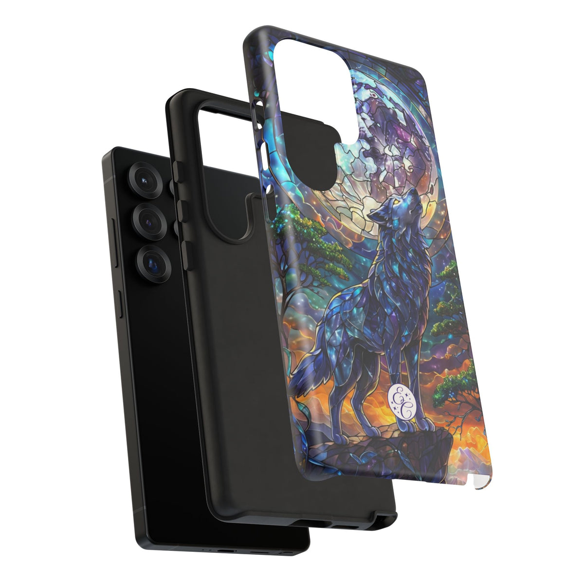 Moonlit Wolf Stained Glass Halloween Phone Case