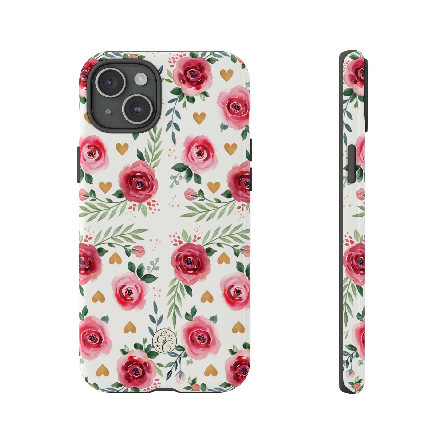Hearts & Roses Watercolor Pattern Tough Phone Case