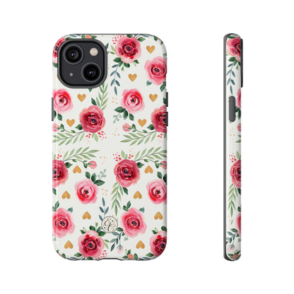 Hearts & Roses Watercolor Pattern Tough Phone Case