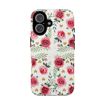 Hearts & Roses Watercolor Pattern Tough Phone Case