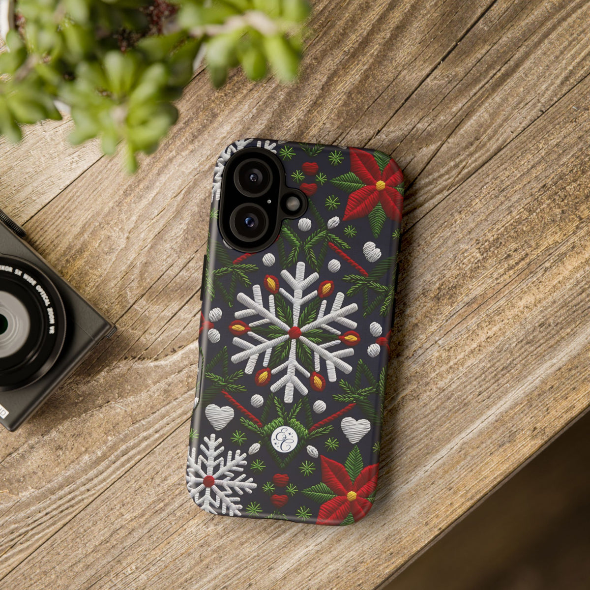 Snowflakes and Poinsettias Phone Case