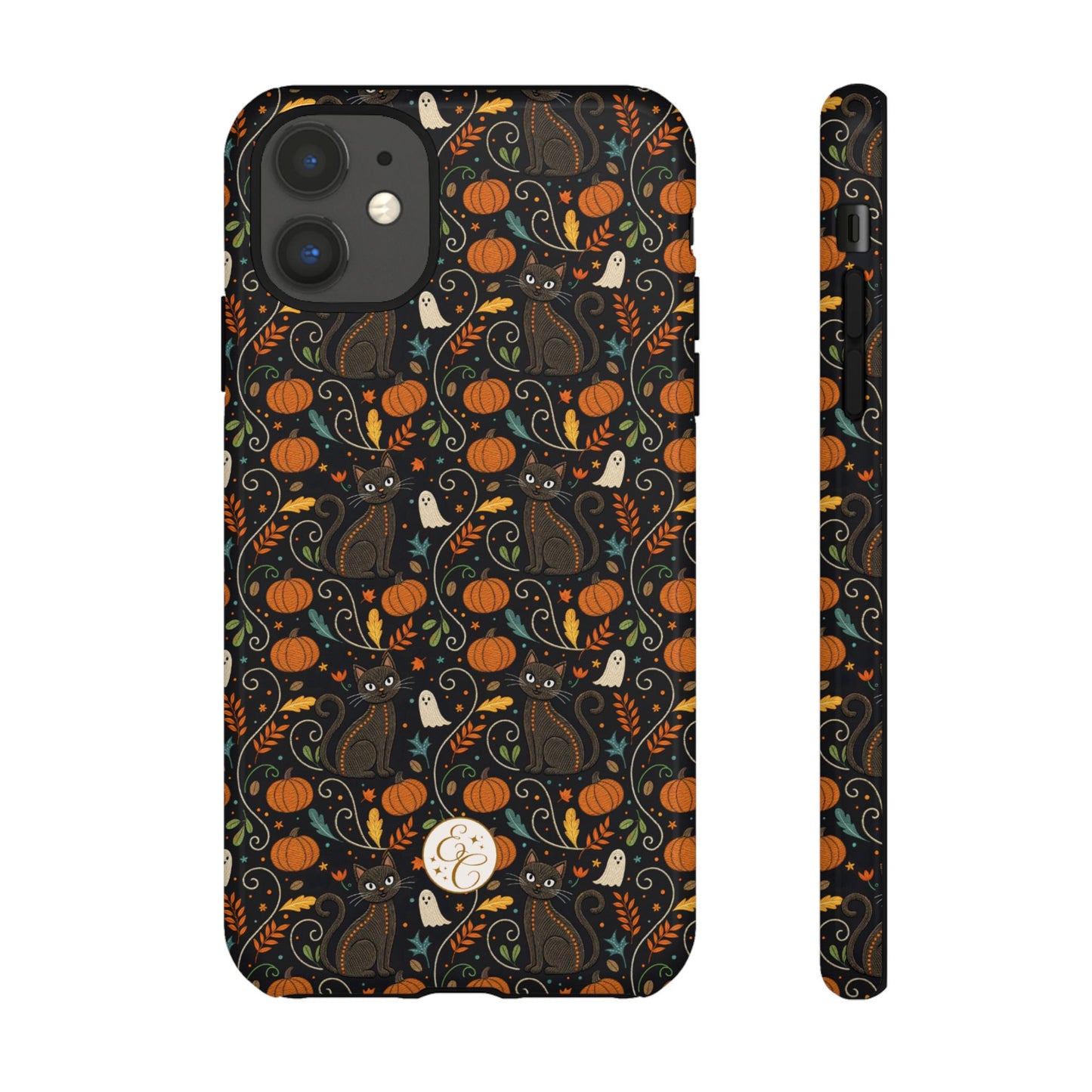 Boho Halloween Black Cat Pattern Tough Phone Case