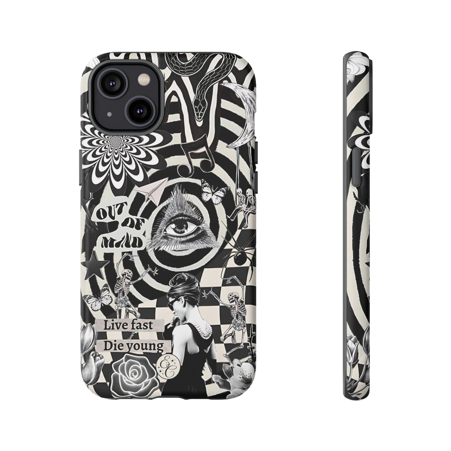 Black and White Psychedelic Art Tough Phone Case