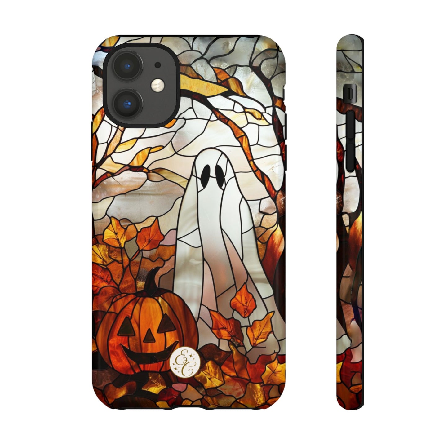 Halloween Ghost & Pumpkin Stained Glass Tough Phone Case