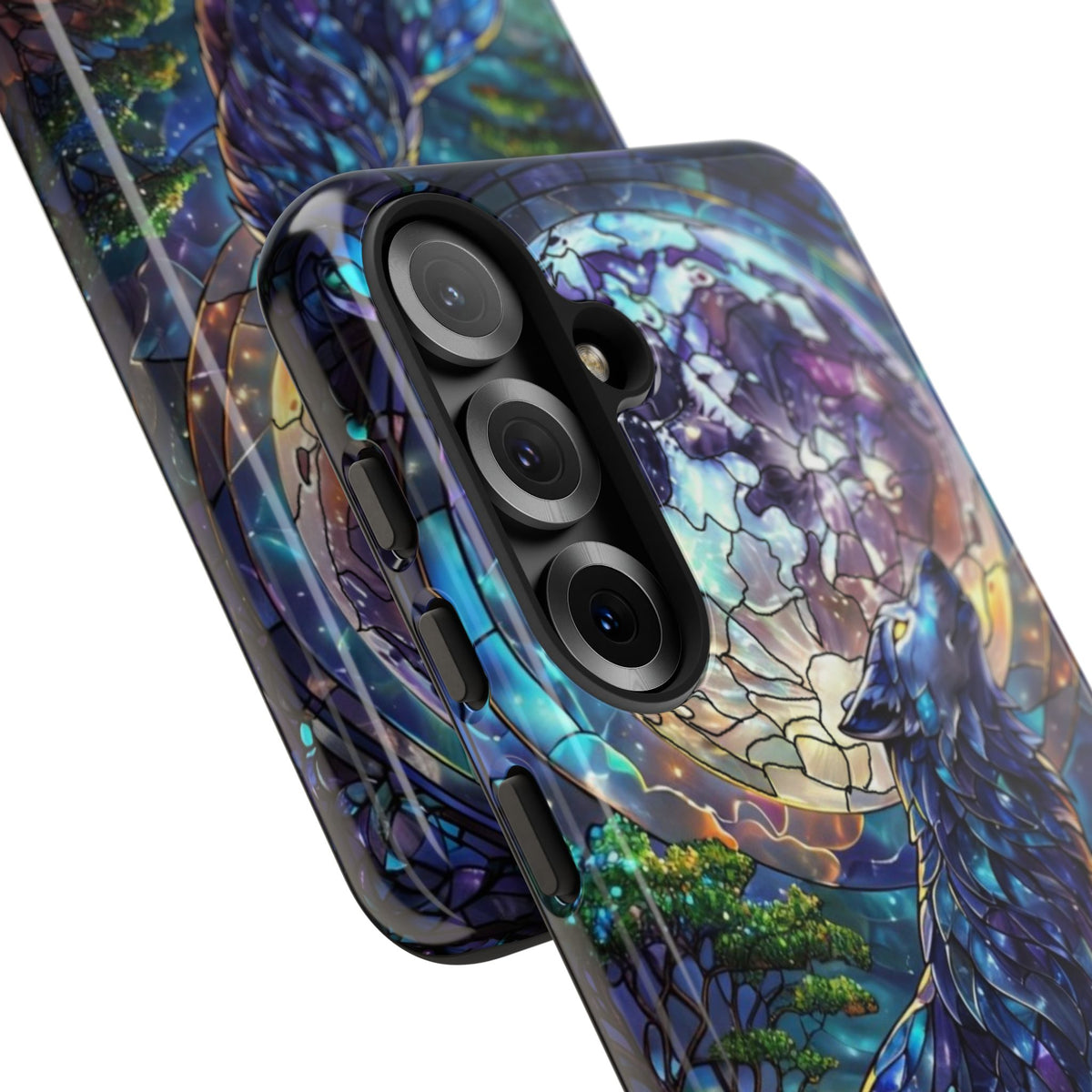 Moonlit Wolf Stained Glass Halloween Phone Case