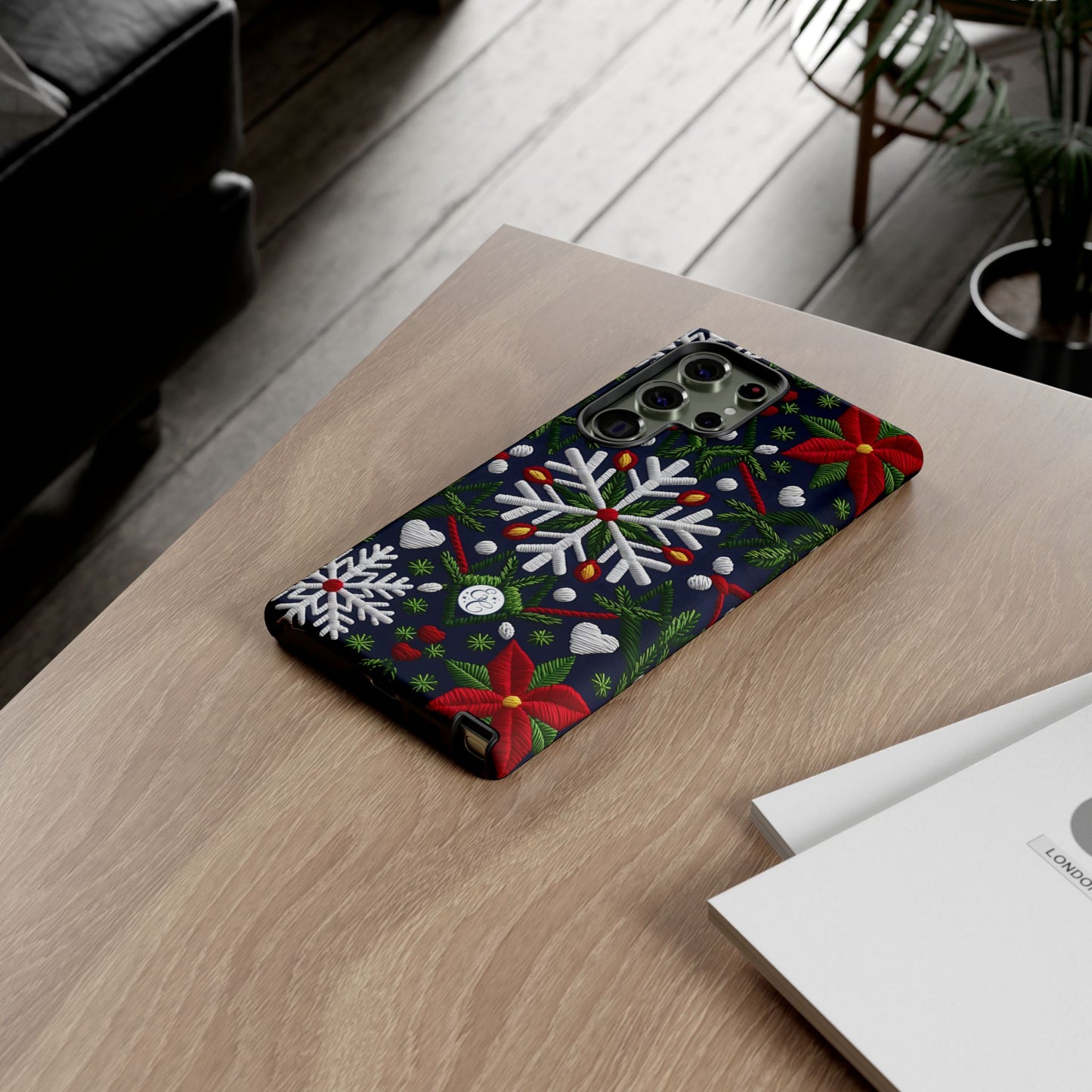 Snowflakes and Poinsettias Tough Phone Case