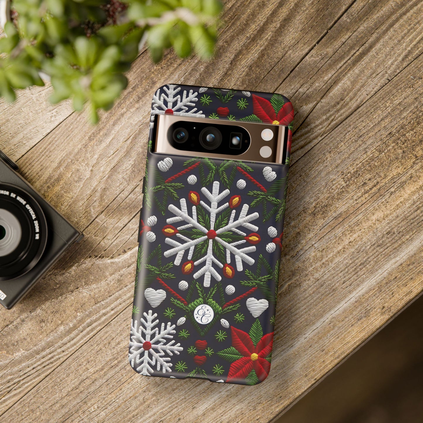 Snowflakes and Poinsettias Tough Phone Case