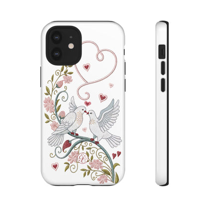 Romantic Love Birds Embroidery Tough Phone Case