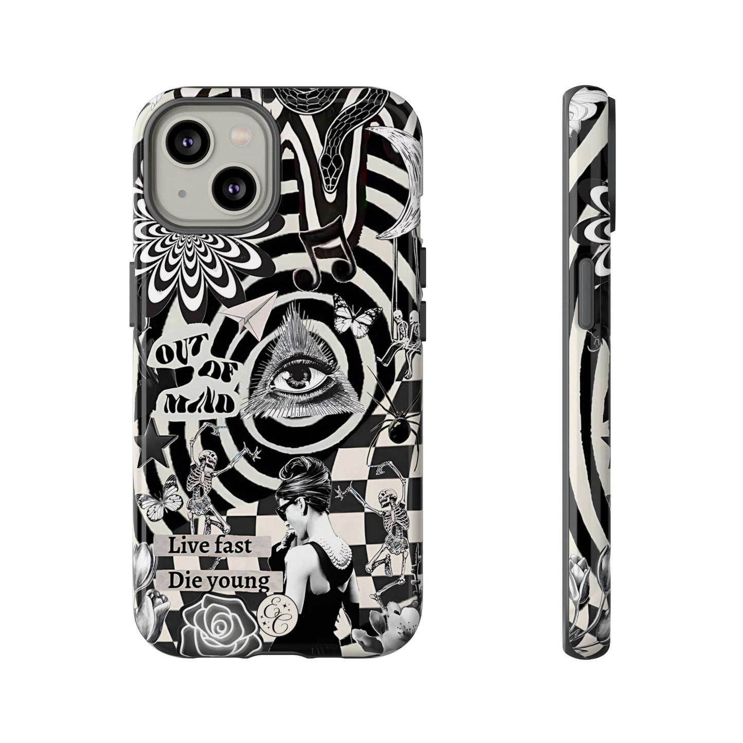 Black and White Psychedelic Art Tough Phone Case