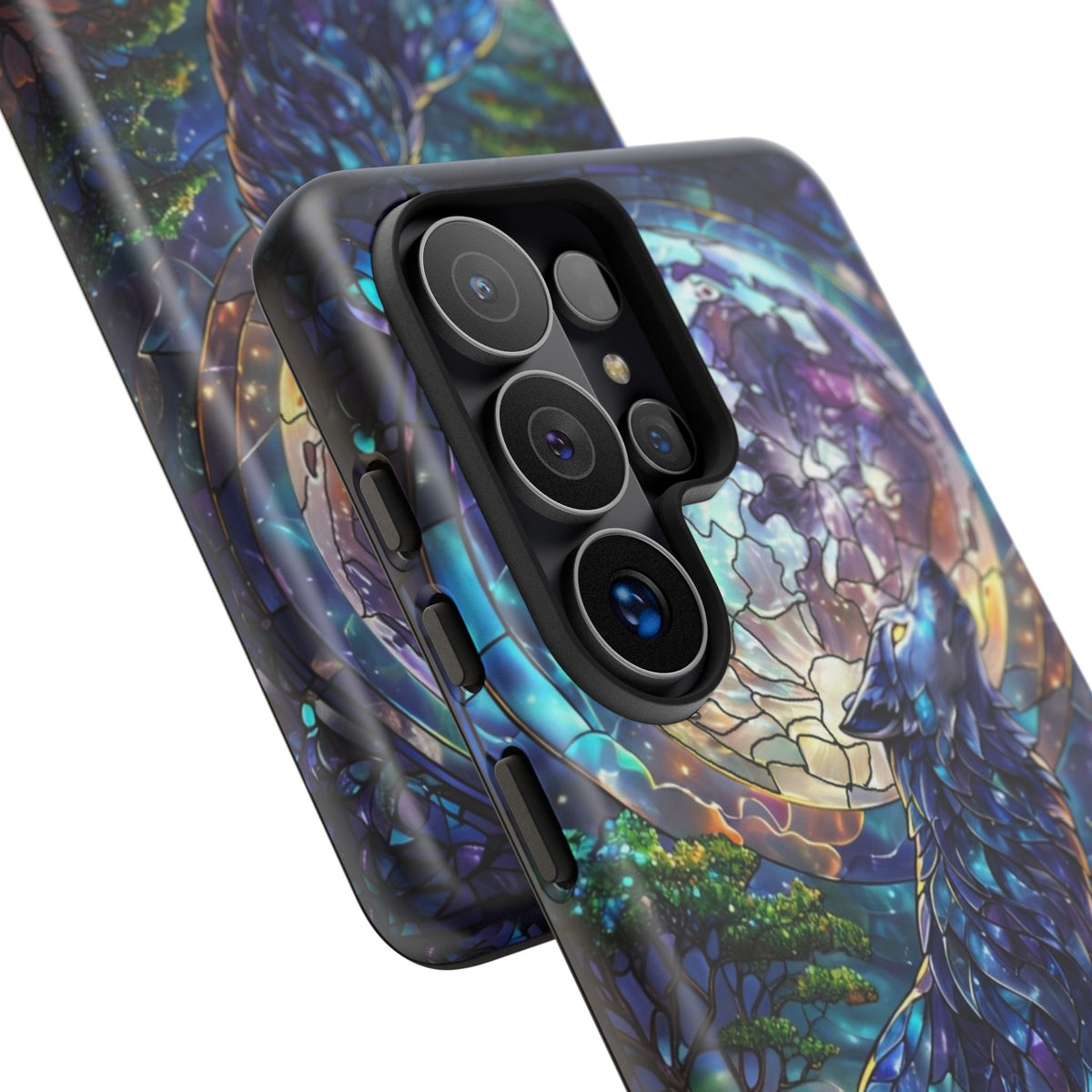 Moonlit Wolf Stained Glass Halloween Phone Case