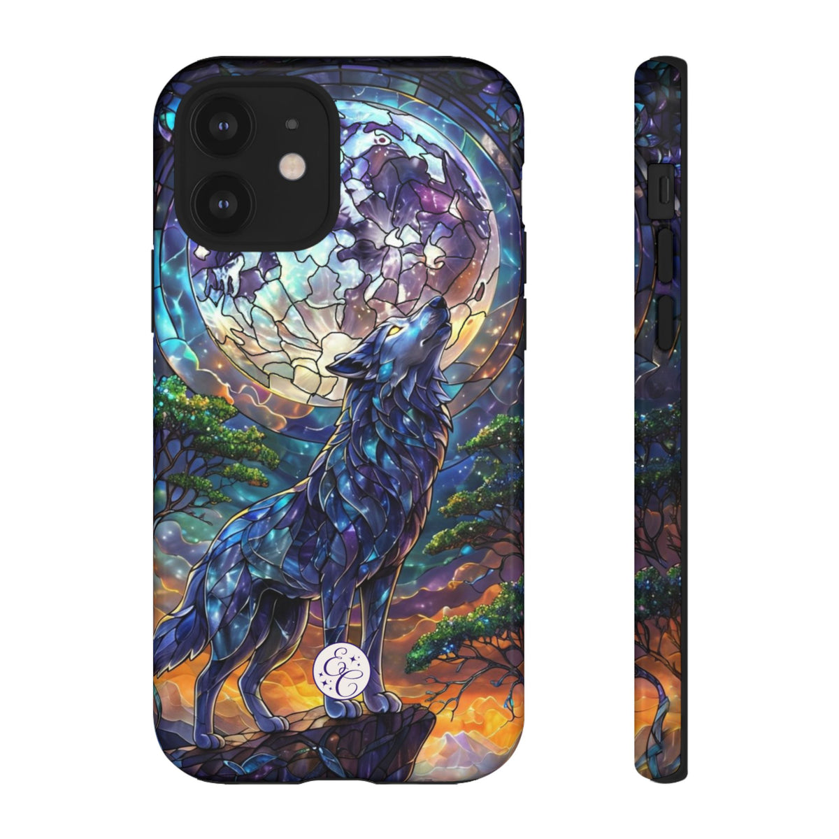 Moonlit Wolf Stained Glass Halloween Phone Case