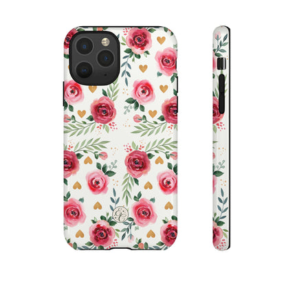 Hearts & Roses Watercolor Pattern Tough Phone Case