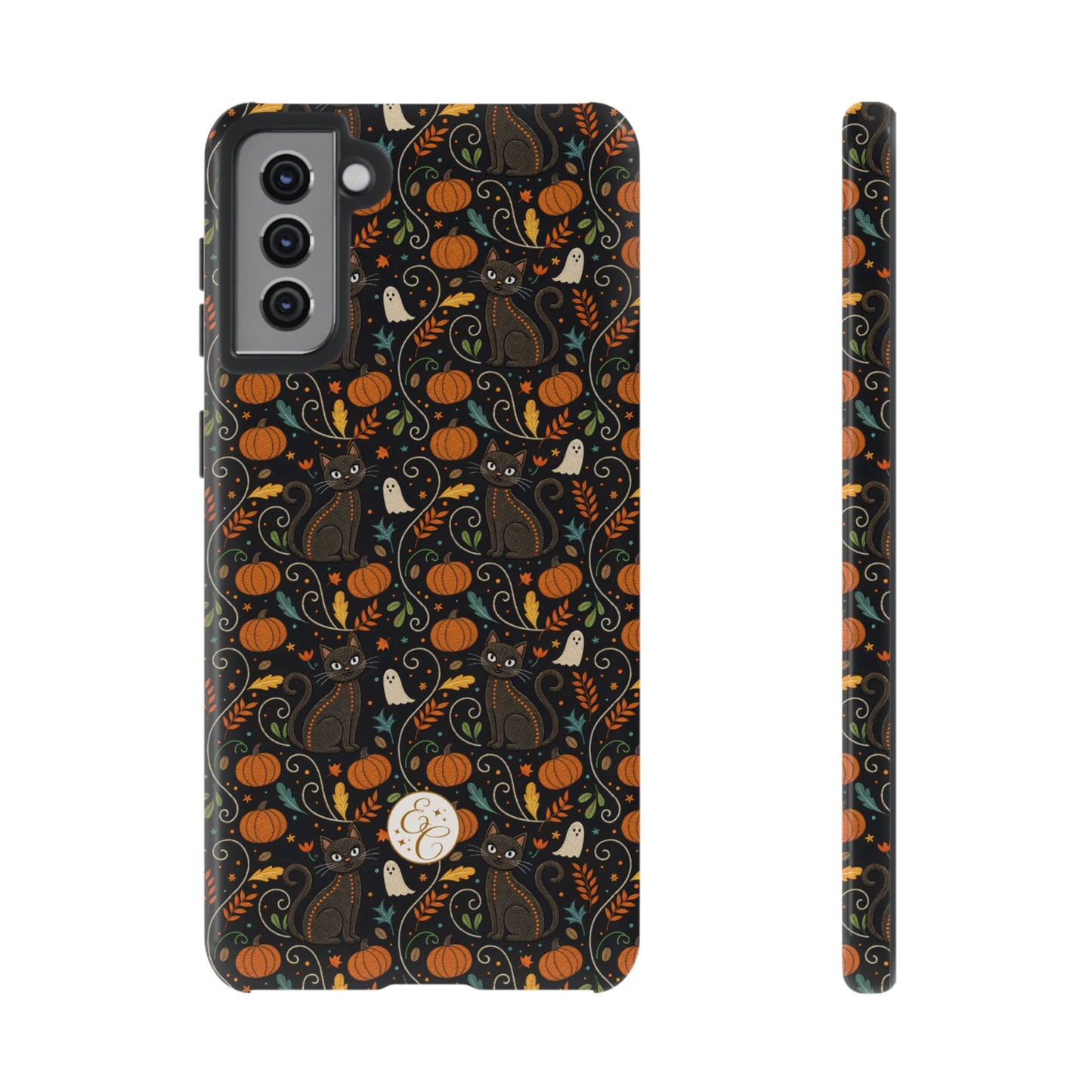 Boho Halloween Black Cat Pattern Tough Phone Case