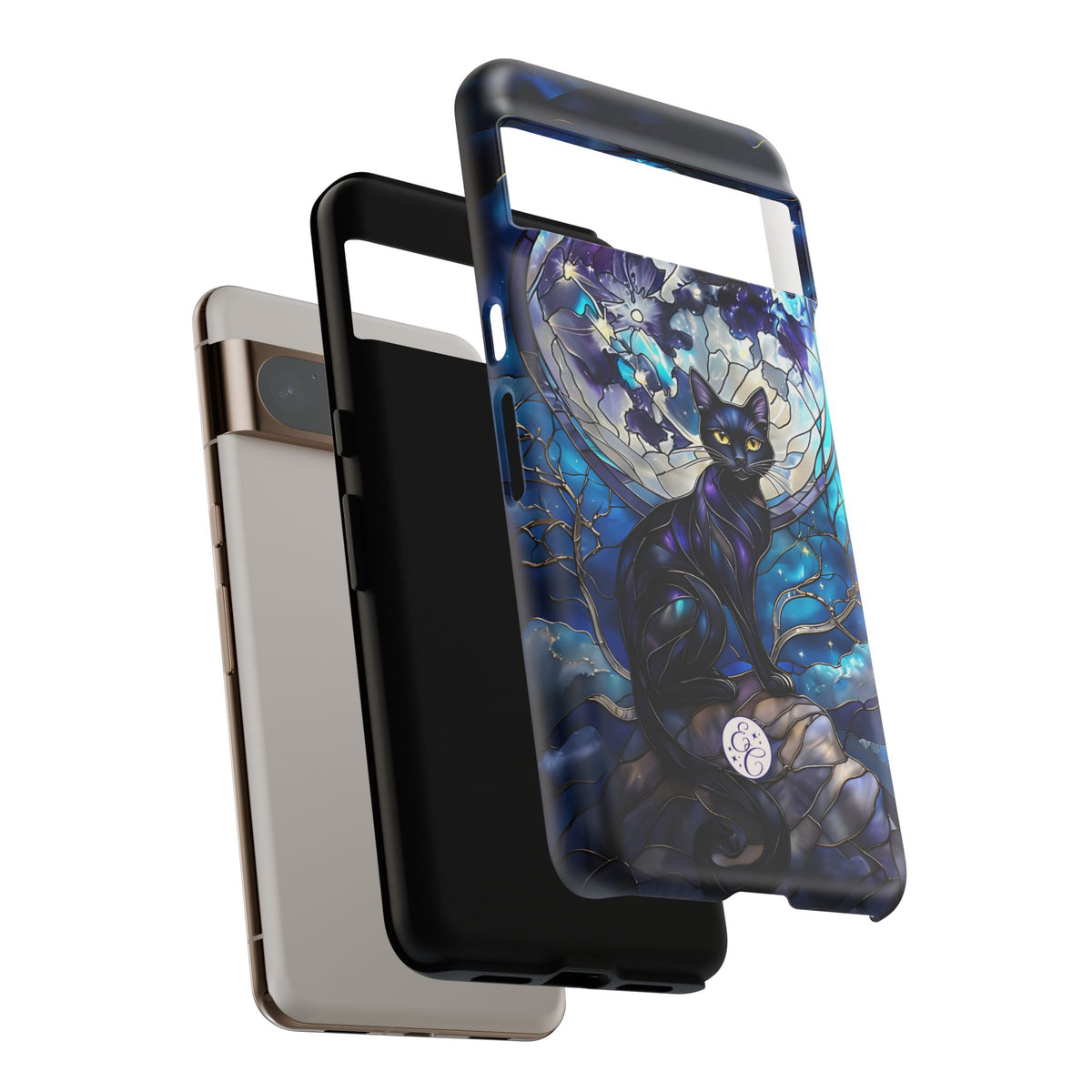 Midnight Cat Stained Glass Halloween Phone Case