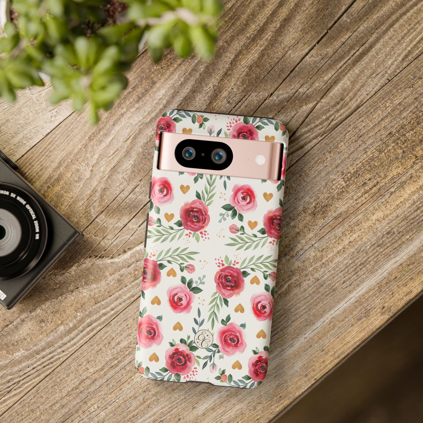 Hearts & Roses Watercolor Pattern Tough Phone Case
