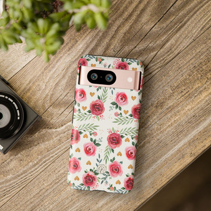 Hearts & Roses Watercolor Pattern Tough Phone Case