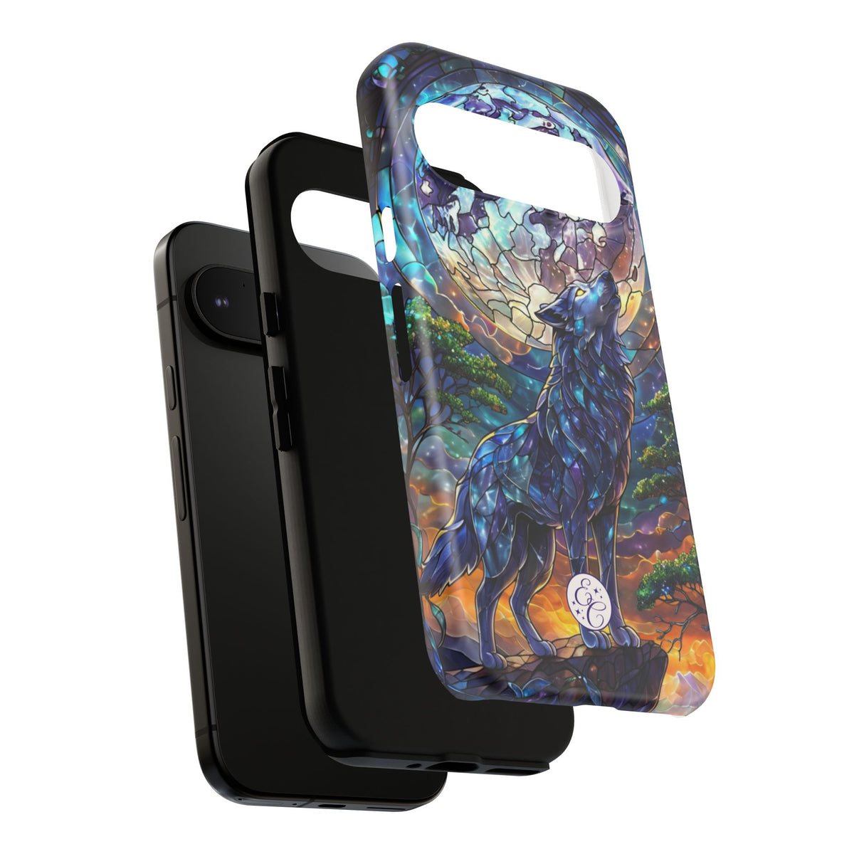 Moonlit Wolf Stained Glass Halloween Phone Case