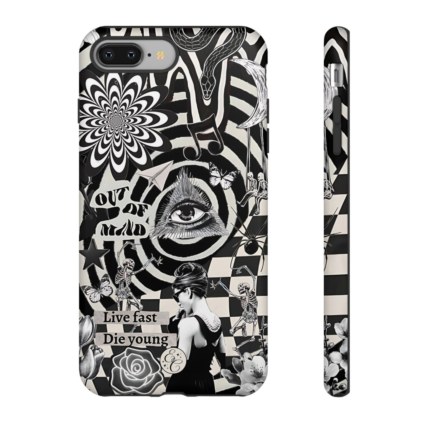 Black and White Psychedelic Art Tough Phone Case