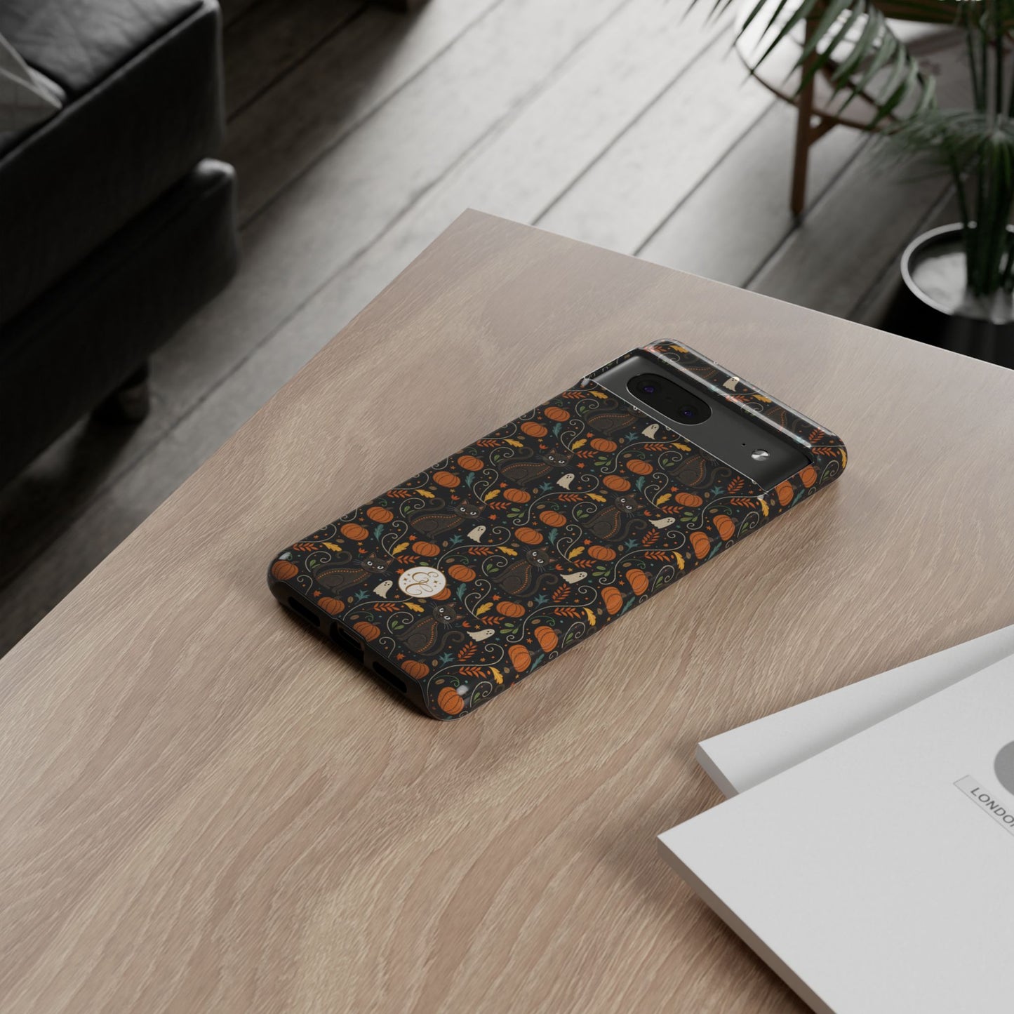 Boho Halloween Black Cat Pattern Tough Phone Case