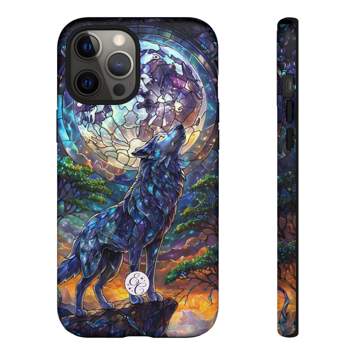 Moonlit Wolf Stained Glass Halloween Phone Case