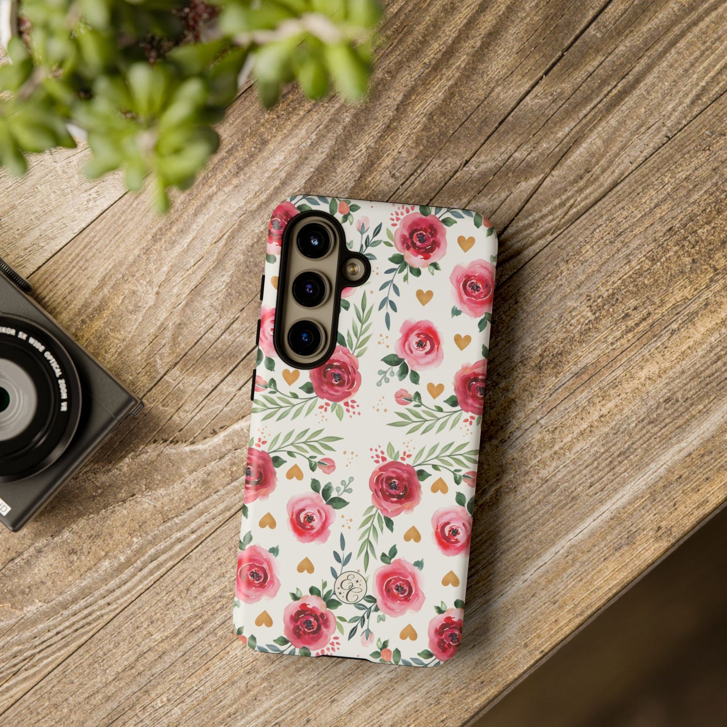 Hearts & Roses Watercolor Pattern Tough Phone Case