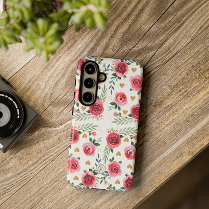Hearts & Roses Watercolor Pattern Tough Phone Case