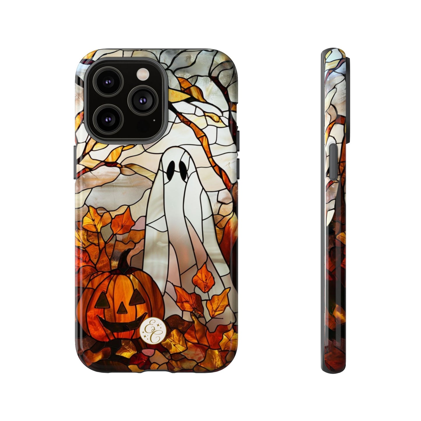 Halloween Ghost & Pumpkin Stained Glass Tough Phone Case